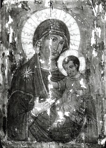 Istituto Centrale per il Catalogo e la Documentazione: Fototeca Nazionale — Anonimo senese - sec. XIII - Madonna con Bambino — insieme, prima del restauro 1945
